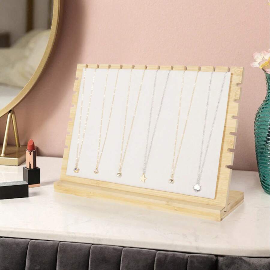 PinkSheep Jewelry Organizer Stand Wood Necklace Holders Hanging Display Rack Stand White