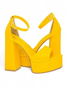 Zapatillas Plataforma Sandalia Tacón Alto Nude Dama Premium - Amarillo - Ver 4