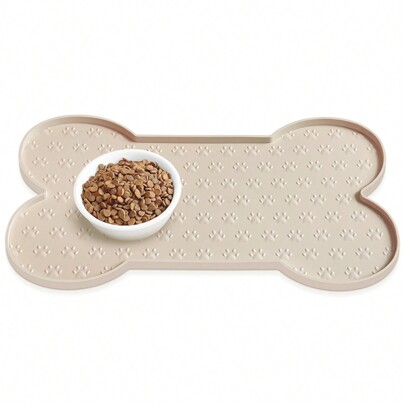 1PC Bone Shape Non-Slip Silicone Pet Placemat, Raised Edge Pet Feeding Tray For Food And Water, Anti-Spill Feed Mat For Small Medium Dogs And Cats, Easy Clean Purable Bowl Mat