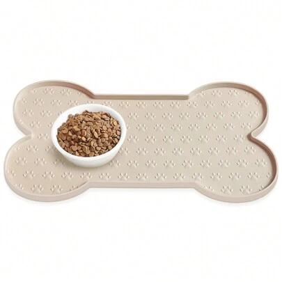 1PC Bone Shape Non-Slip Silicone Pet Placemat, Raised Edge Pet Feeding Tray For Food And Water, Anti-Spill Feed Mat For Small Medium Dogs And Cats, Easy Clean Purable Bowl Mat
