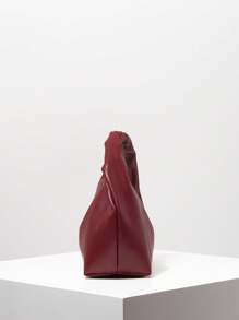 1 buah Tas Tangan Persegi Asimetris Berputar, Tas Tote PU, Warna Merah Anggur, Tas Kantor Harian, Dompet Pegangan Atas (Pola Acak) - Burgundy - View 4