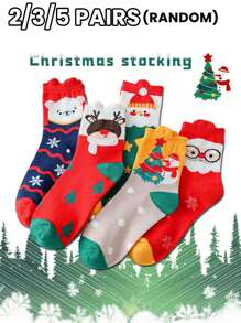 2/3/5 pares de meias masculinas e femininas casais multicoloridas aleatórias quatro estações natal fofo desenho animado árvore de natal boneco de neve alce moda esportiva diária casual meia média