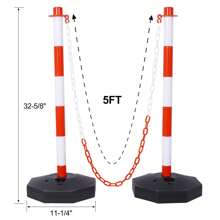 Delineator Post With Base, Traffic Delineator Posts, Traffic Safety Barrier With 5FT Plastic Chain, Traffic Safety Delineator Cones For Parking Lot, Construction Lot (12 Pack)
