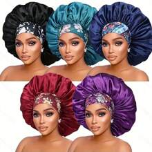 Awegeo Damska jednokolorowa czapeczka z szerokim rondem, elastyczna, satynowa, miękka, wygodna, oddychająca, codzienna pielęgnacja włosów, czapeczka do spania