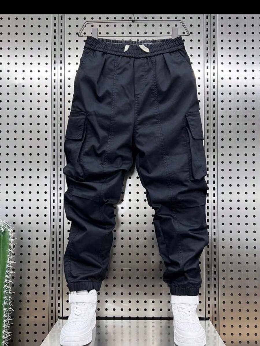 Men's Multi-Pocket Footed Worker Trousers JOGGER - Black - View 1