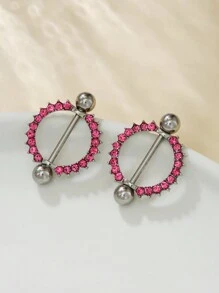 2 件装不锈钢水钻乳头环乳头首饰，朋克风格身体穿孔 - 圓 - 查看 6