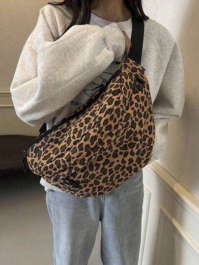 大容量时尚豹纹腰包，带多个口袋，时尚腰包，适合户外、旅行、健身房、商务旅行，时尚猎豹印花包，适合女士豹纹回归