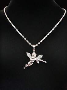 1 件时尚创意男女通用嘻哈天使吊坠项链，适合派对或日常佩戴，2 种链条款式可选 - 銀色 - 查看 5