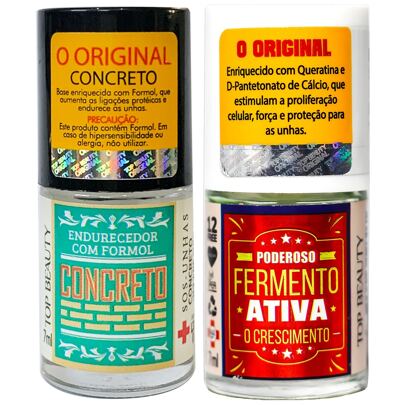Kit Bases Concreto Endurecedora de Unhas e Fermento Ativa o Crescimento - SOS Unhas Top Beauty Tratamento Fortalecedor Reparador