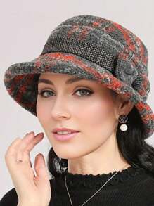 Elegante sombrero tipo balde con decoración de lazo y bloques de color, sombrero tipo balde casual para exteriores, deportes, cálido y cortavientos con ala ancha, sombrero mini para fiesta en invierno y otoño - Multicolor - Ver 16