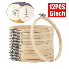 Pack Of 12 6-Inch Embroidery Hoop Round Bamboo Circle Set For Craft Eewing - 1 - View 1