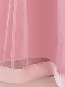 少女仿珍珠贴花蝴蝶结网纱优雅生日派对礼服，适合婚礼、舞会等场合，不含头饰 - 藕粉色 - 查看 7