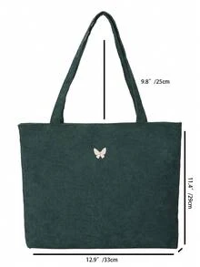 Large Capacity Casual Simple Corduroy Tote Bag With Big Pocket Valentines - Green - View 2