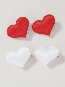 15pcs/Set Girls/Ladies White & Red Fabric Heart Shaped Cute Princess Hair Clips, Bangs Clips, Hair Accessories For Daily Use - Multicolor - View 4