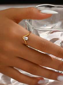 1 Stück Edelstahl Ring, Edelstahl Schmuck, modischer kubischer Zirkonia Ring, einfach und stilvoll, langanhaltend, glänzende Qualität für den täglichen Gebrauch - Goldgelb - Übersicht 4