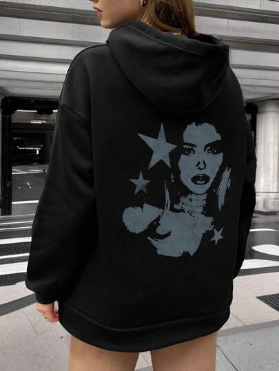 Women's Casual Graphic Print Thermal Lined Hoodie Sweatshirt For Everyday Wear, Winter New Arrival