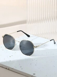 1 Pair Women's Geometric Frame Copper-Colored Vintage Fashion Gold Glasses, Suitable For Outdoor Travel, Daily School, Beach And Other Occasions, An Ideal Gift For Women's Glasses, Basic Autumn/Winter Outfits, Business Casual Wear, Summer Beach Vacation, Outdoor Activities And Travel. - Xám - Xem 4