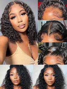 Uveous Bob Wig Human Hair 13x4 Frontal Lace Wig 8-20 Inch Deep Wave 200% Density HD Transparent Lace Front Wigs Human Hair Pre Plucked Bob Wigs For Women - Natural Black - 查看 3