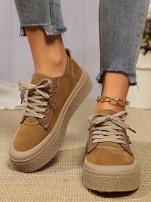 Giày vải đế xuồng cho nữ, giày thể thao thường ngày nhẹ cổ thấp mới mùa thu năm 2025 có đế mềm - Màu Khaki - Xem 2