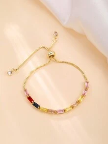 1 chiếc vòng tay có thể điều chỉnh bằng đồng mạ vàng 14k đính đá Zirconia thời trang & tinh tế dành cho nữ - Nhiều màu - Xem 14
