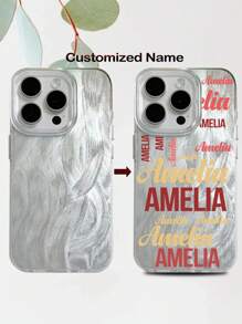 1pc Customized Text/Name Feather Mesh Lens Protection Phone Case Compatible With IPhone 16/15/14/13/12/11 Pro Max