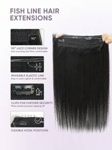Invisible Wire Hair Extensions Human Hair 1b Nature Black 12-22 Inch Remy Human Hair Fish Line Hair Extensions Halo Hair Extensions - S1B - View 3