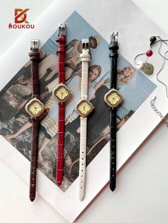 DOUKOU 1PC New Fashion Women's Watch Female Niche Four-Leaf Clover Student Party Belt Simple High-Level Sense Korean Cross-Border Version