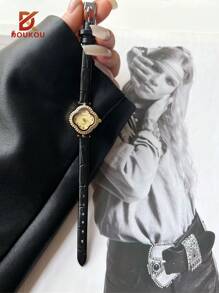 DOUKOU 1PC新款时尚女士手表女小众四叶草学生派对皮带简约高级感韩国跨境版 - 金色 - 查看 5