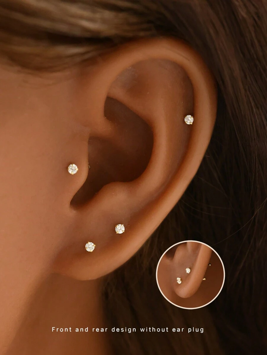 2 chiếc khuyên tai tròn bằng bạc Sterling 925 CZ, khuyên tai đính đá vàng cho nữ khi ngủ mà không cần tháo ra, bộ khuyên tai không gây dị ứng