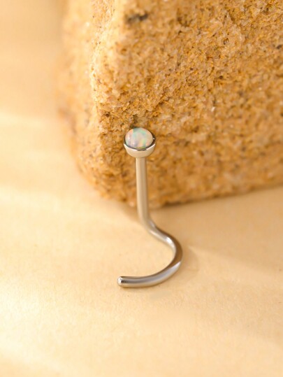 مجوهرات زينة أنف فولاذ غير قابل للصدأ , مبسط شكل S. مع مغروس حقيقي الاسترالية أوبال , ضد الضياع تصميم , متعدد الألوان خياري قطعة واحدة