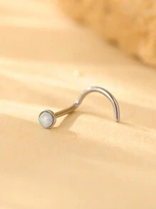 1入組不銹鋼鼻釘,極簡S形帶嵌入式真實澳大利亞蛋白石,防丟設計,彩色可選擇 - 彩色 - 查看 2