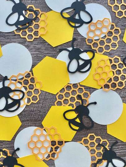 100 张彩色蜜蜂和蜂窝五彩纸屑，适合生日、婚礼、迎婴派对、庆典装饰