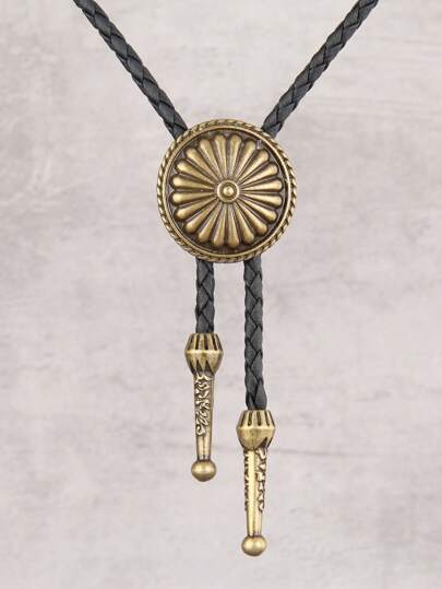 1 件时尚百搭花坚果设计男士长项链，复古西部牛仔风格波洛领带项链，可调节编织皮革颈绳，送给男朋友、父亲、长辈、感恩节、新年情人节的礼物