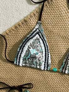 Bikinx Set di bikini con coppa triangolare in pizzo, pannelli e stampa paisley, scollo a V, per l'estate - Multicolore - Visualizzare 3
