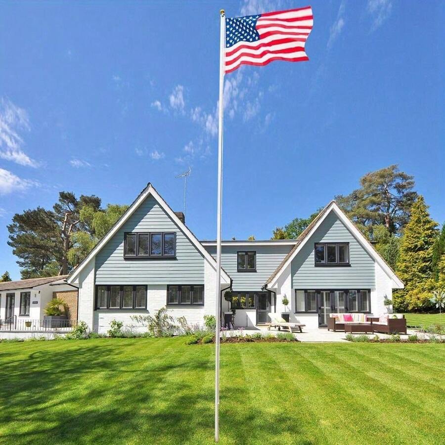 20ft Sectional Flag Pole Ball Top Kit 16 Gauge & 3'x5' Free US American Flag Kit