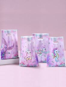 10 件紫色美人鱼主题礼品袋手提袋，4 种款式礼品手提袋，适用于生日婚礼派对节日性别揭示礼品装饰礼品包装用品便携袋糖果袋饼干袋派对礼品 - 紫色美人魚 - 查看 2