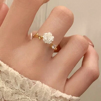 1pc Thorny Camellia Flowers Open Ring For Women, Sweetheart Style, Original Design, Rose Shaped, Adjustable Bff Matching Rings For Sisters Valentines,Mom,Mother,Mother's Day,Gift