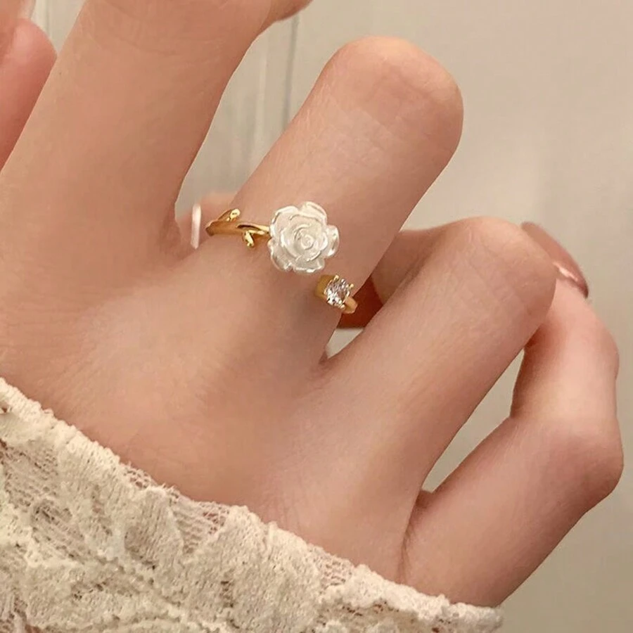 1pc Thorny Camellia Flowers Open Ring For Women, Sweetheart Style, Original Design, Rose Shaped, Adjustable Bff Matching Rings For Sisters Valentines,Mom,Mother,Mother's Day,Gift