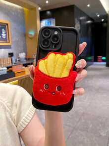 1 szt. Uroczy pluszowy frytkowy miękki TPU etui na telefon komórkowy z powłoką antyodciskową, kompatybilny z Apple///Redmi/Infinix/Vivo - Czarne - Zobacz 2