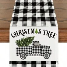 1 chiếc khăn trải bàn bằng vải lanh mùa đông Giáng sinh, trang trí ngày lễ hình cây thông Noel và người tuyết, thiết kế chữ cái cho gia đình, nhà hàng, 13"X72"/33cm*183cm - Nhiều màu - Xem 7