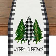 1 chiếc khăn trải bàn bằng vải lanh mùa đông Giáng sinh, trang trí ngày lễ hình cây thông Noel và người tuyết, thiết kế chữ cái cho gia đình, nhà hàng, 13"X72"/33cm*183cm - Nhiều màu - Xem 8