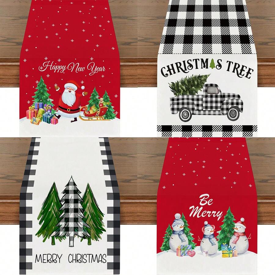 1 chiếc khăn trải bàn bằng vải lanh mùa đông Giáng sinh, trang trí ngày lễ hình cây thông Noel và người tuyết, thiết kế chữ cái cho gia đình, nhà hàng, 13"X72"/33cm*183cm - Nhiều màu - Xem 1