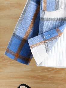 2pcs Baby Boy Casual Plaid Print Button Down Shirt And Denim Pants Set, Suitable For Spring And Autumn - Blue - View 4