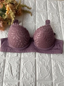 Bra With Reinforced Lace Details And Adjustable Straps Premium Polyamide - Mauve Purple - View 1