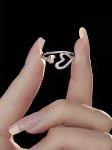 GAGAFEEL 1 Chiếc Nhẫn Mở Trái Tim Rỗng Bằng Bạc Sterling S925 Phong Cách Tối Giản Thời Trang Cho Nữ Quà Tặng Buổi Hòa Nhạc Hàng Ngày - Bạc - Xem 7