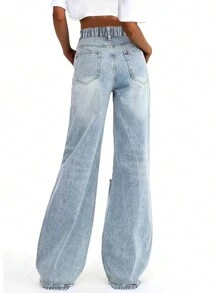 Teen Girl Loose Fit Distressed Wide Leg Jeans, Casual &