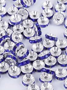 50 件/包 8 毫米简约锆石戒指隔珠，创意 DIY 珠宝配件，适合手链和项链，圆形钻石形状 - 50個/包8mm鑲鑽隔片 - 查看 5