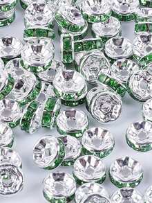 50 件/包 8 毫米简约锆石戒指隔珠，创意 DIY 珠宝配件，适合手链和项链，圆形钻石形状 - 50個/包8mm鑲鑽隔片 - 查看 10