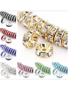 50 件/包 8 毫米简约锆石戒指隔珠，创意 DIY 珠宝配件，适合手链和项链，圆形钻石形状 - 50個/包8mm鑲鑽隔片 - 查看 1