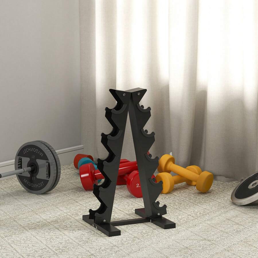 SPORTNOW 5-Tier Dumbbell Rack, Dumbbell Storage Stand Holder, Steel Weight Tree For Home Gym - Black - View 1